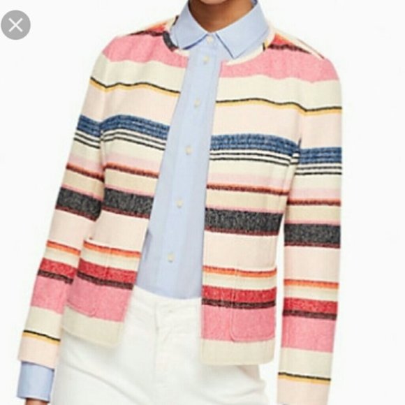 Kate Spade Berber Stripe Pink Open Front Collarless Blazer Jacket Size 6